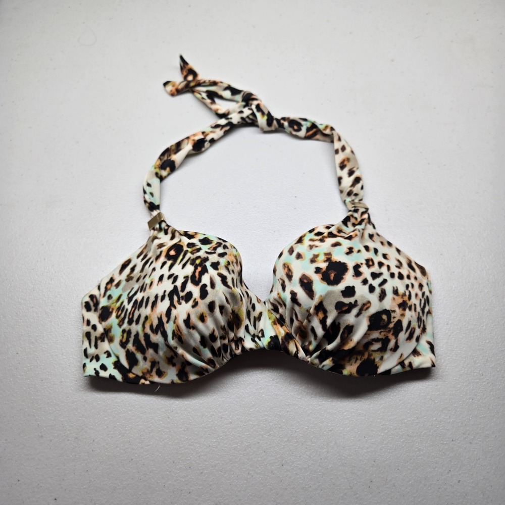 Victoria's Secret Women Swimwear 34C Beige Animal Print Halter Underwired